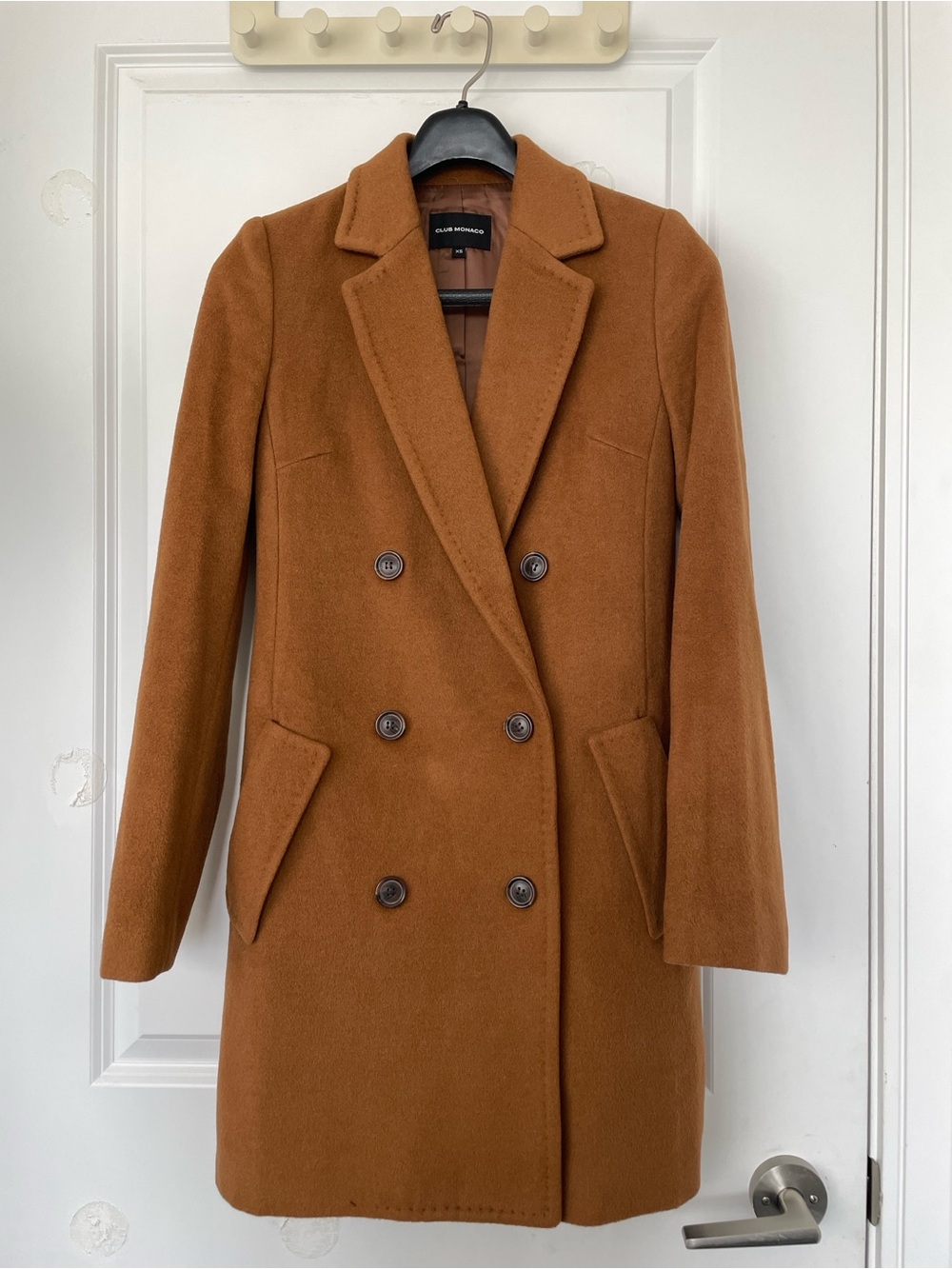 Club Monaco Double-Breasted Camel Coat
